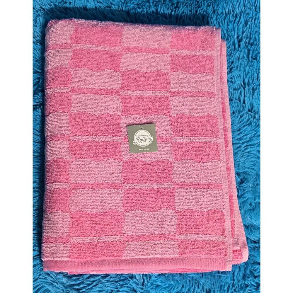 Destination Holiday Bath Towel 100% Cotton Pink Check/Plaid 30 x 54 in